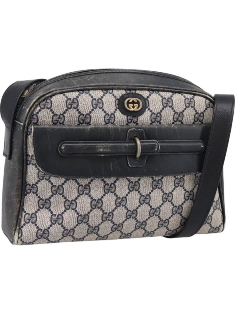 GUCCI GG Supreme Shoulder Bag PVC Navy Gold
